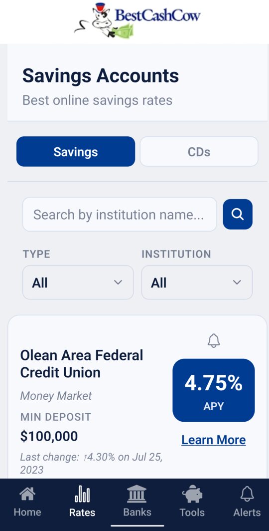 Savings accounts list