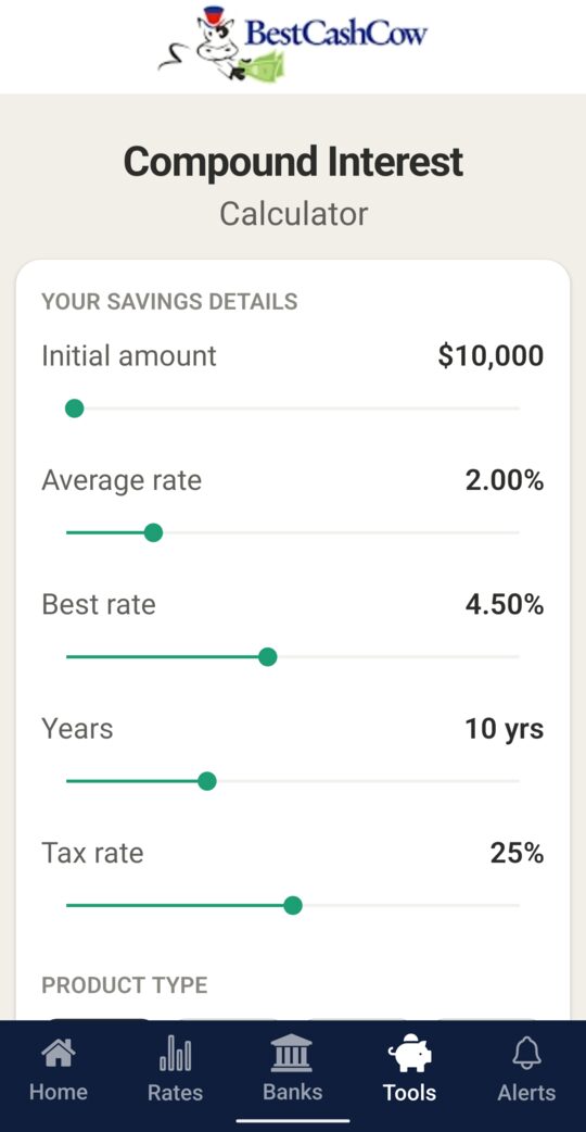 Compound interest calculator inputs
